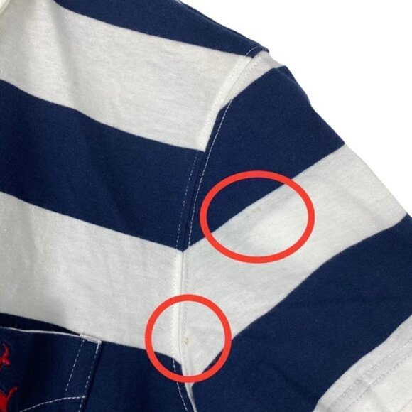 Piel de Toro Men's Navy Blue White Striped Short Sleeve Polo Sz S - Picture 2 of 11